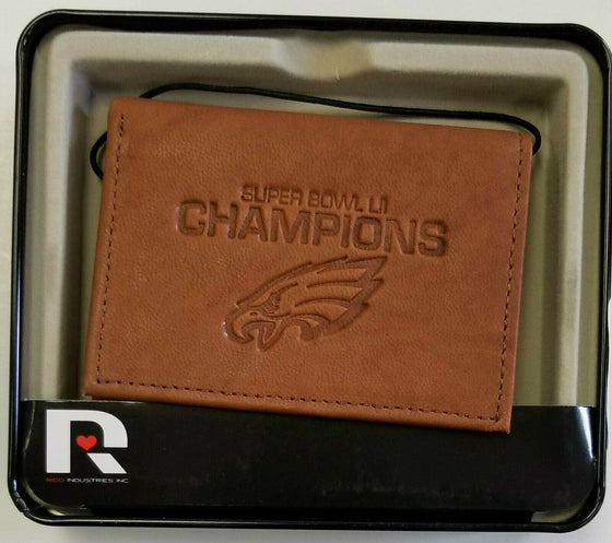 Philadelphia Eagles Super Bowl Champions TriFold Leather Wallet Premium Brown - 757 Sports Collectibles