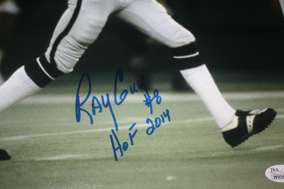 OAKLAND RAIDERS RAY GUY #8 SIGNED 11X14 PHOTO W/HOF 2014 JSA WITNESS