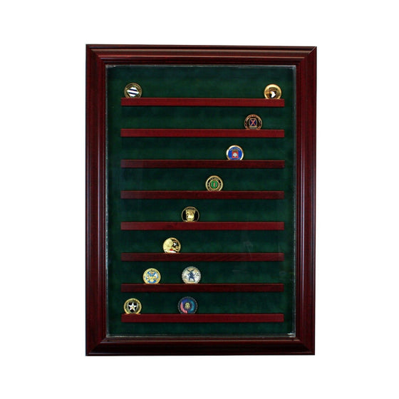 64 Coin Cabinet Style Display Case Challenge Coin Hinged Door Glass Suede