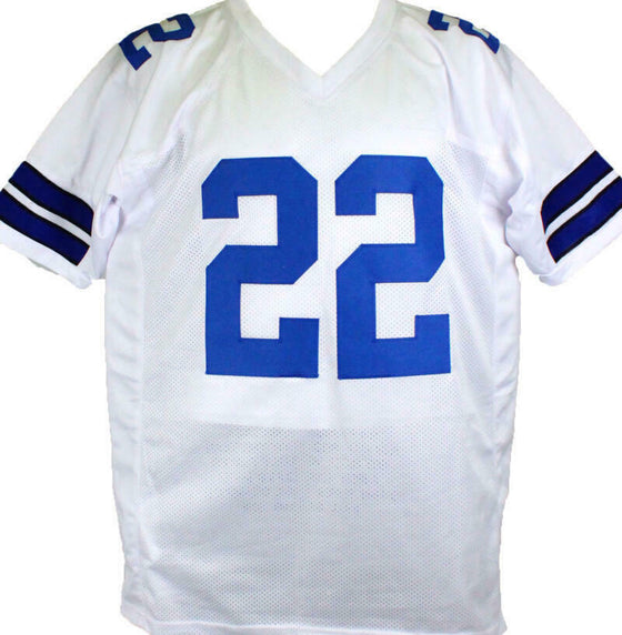 Emmitt Smith Autographed White Pro Style STAT Jersey- Beckett W Hologram *Silver - 757 Sports Collectibles