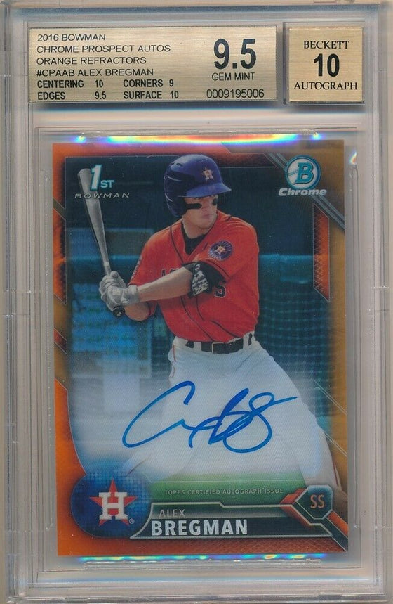 ALEX BREGMAN 2016 BOWMAN CHROME RC ORANGE REFRACTOR AUTO SP #/25 BGS 9.5 GEM 10