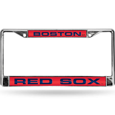 Boston Red Sox Laser Cut Chrome License Plate Frame - Red Background with Blue Letters