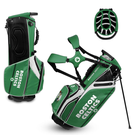 Boston Celtics Caddie Carry Hybrid Golf Stand Bag  -Triple Double - 14-Club Dividers, Cooler Pocket, Velour Lining