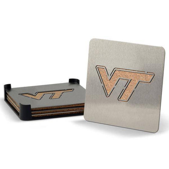 Virginia Tech Hokies Boaster Set of 4 Stainless Steel Cork Backed Coasters - 757 Sports Collectibles