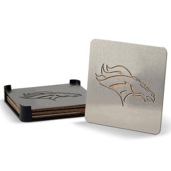 Denver Broncos Boaster Set of 4 Stainless Steel Cork Backed Coasters - 757 Sports Collectibles