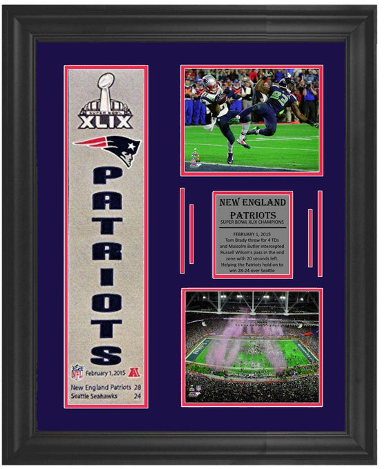 New England Patriots Deluxe Framed Super Bowl 49 XLIX Heritage Banner 24x35 - 757 Sports Collectibles