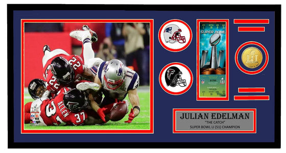 New England Patriots Super Bowl LI Julian Edelman Ticket & Coin Framed Collection 32x17 - 757 Sports Collectibles